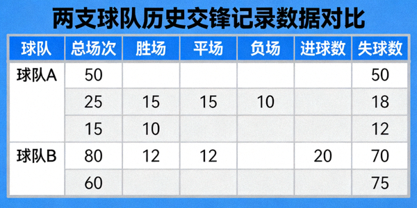 两支球队历史交锋记录数据对比表格